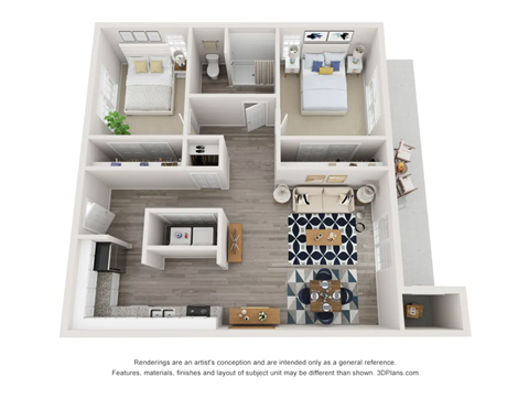 Floor plan for 2 beds, 1 bath, 1056 sqft
